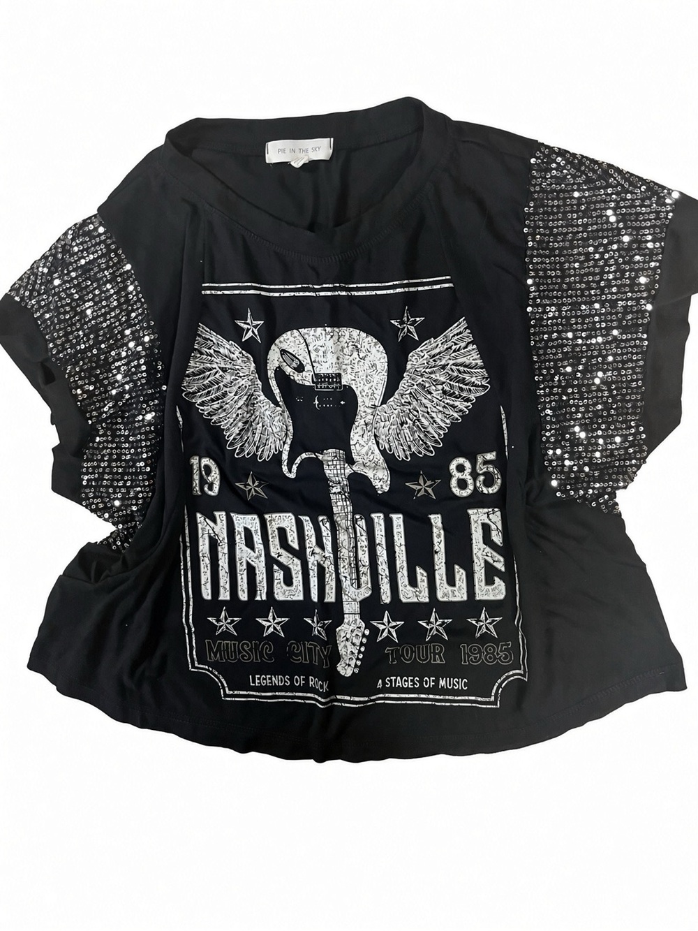 Pie in the Sky Nashville 1985 Sequin Sleeve Boxy Top L EUC